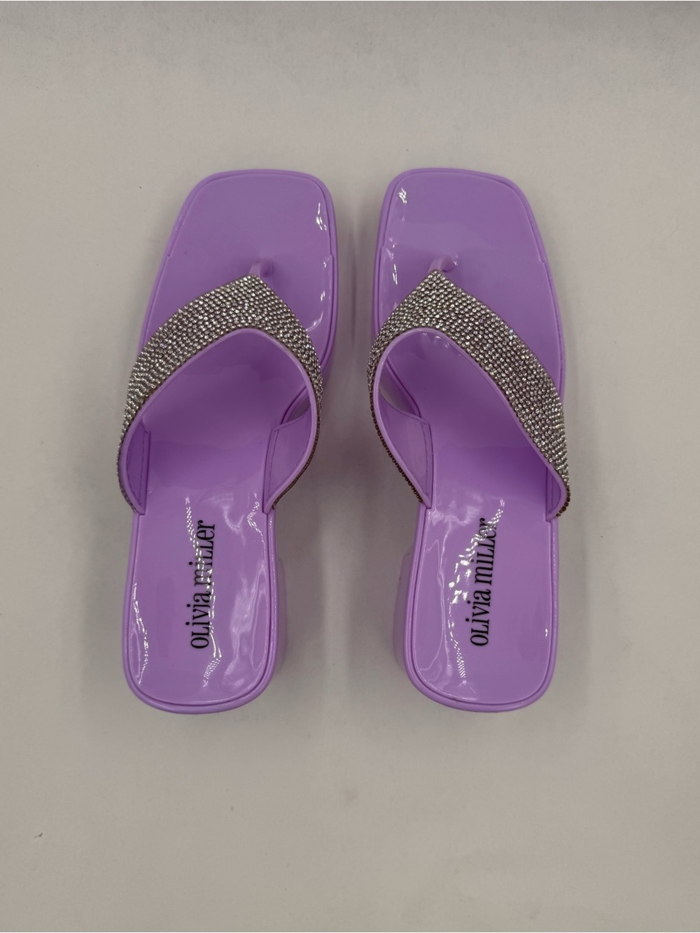 Olivia Miller Gelly Lilac Rhinestone Chunky Platform Thong Sandal, Ladies Size 7 - Picture 8 of 16